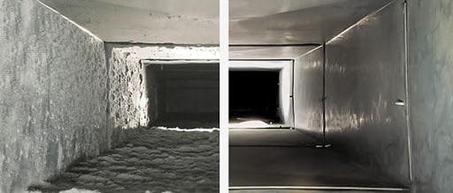 a before and after of an air duct in a customers home in avondale, az